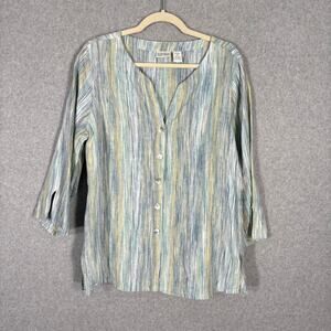 Nomadic Traders Tunic Top Medium‎ Green Blue Linen Flowy Artsy Lagenlook Abstrct